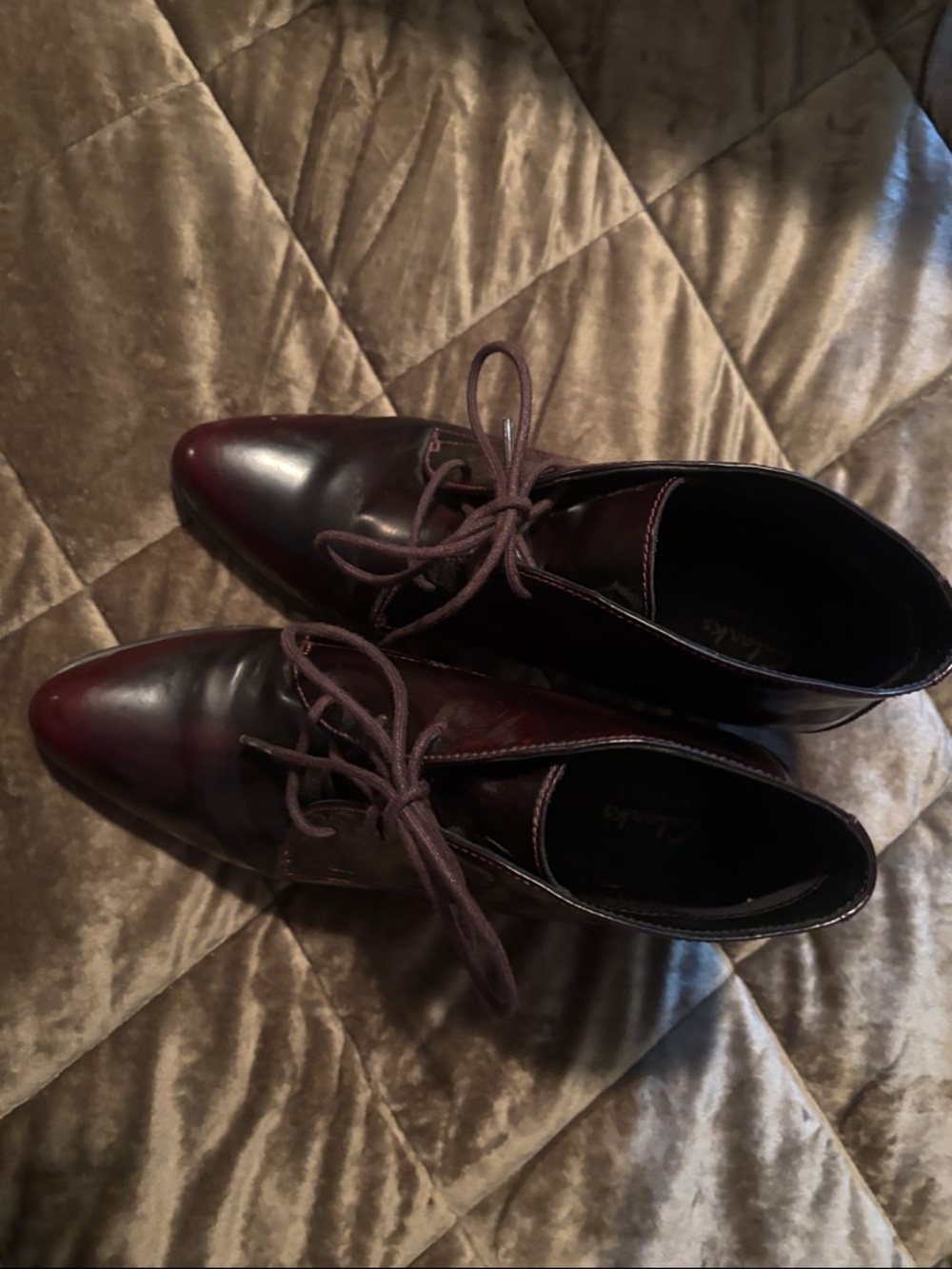 Clarks Deep Burgundy Lace-Up Block Heel Ankle Boots - Picture 2 of 3